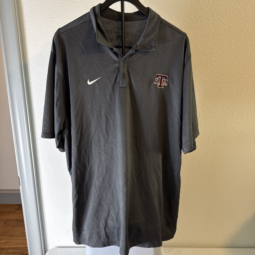 Nike Texas A&M Aggies Dri-Fit Polo Shirt Mens Gray Stretch Size 2XL